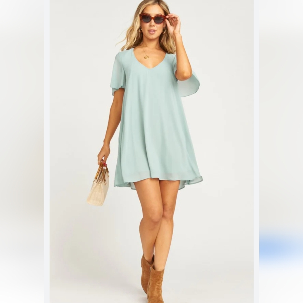 Show Me Your Mumu Kylie Mini Dress Green S/S Blouse Womens Large Loose Fit